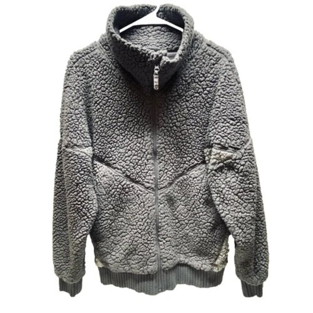 Prana Full Zip Sherpa Jacket Women's Large Gray Color Block Cozy Warm Athleisure